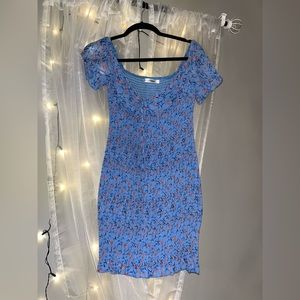 Morning Mist Blue Floral Puff Sleeve Dress